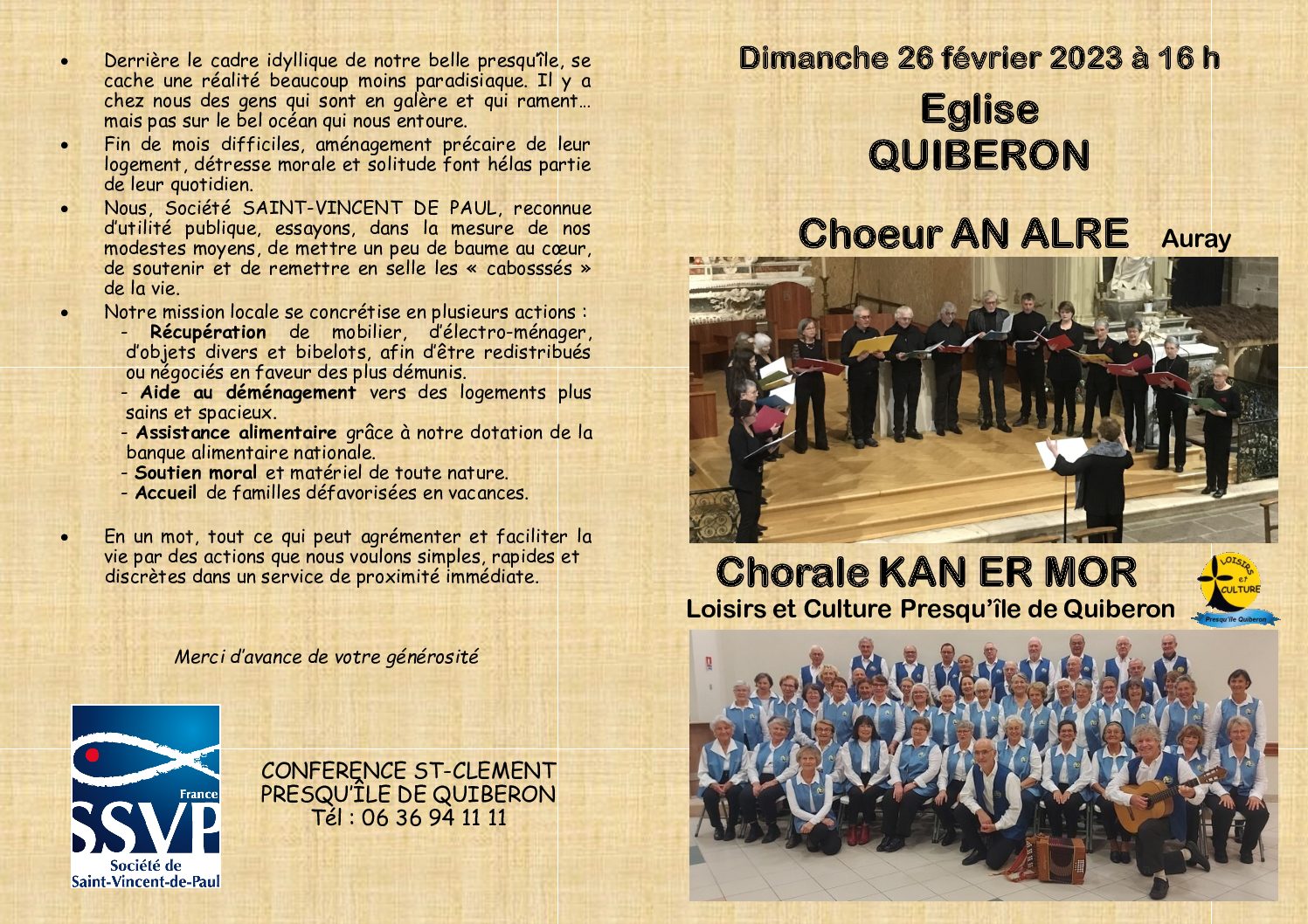 Concert Chorale Kan er Mor dimanche 26 février Eglise de Quiberon