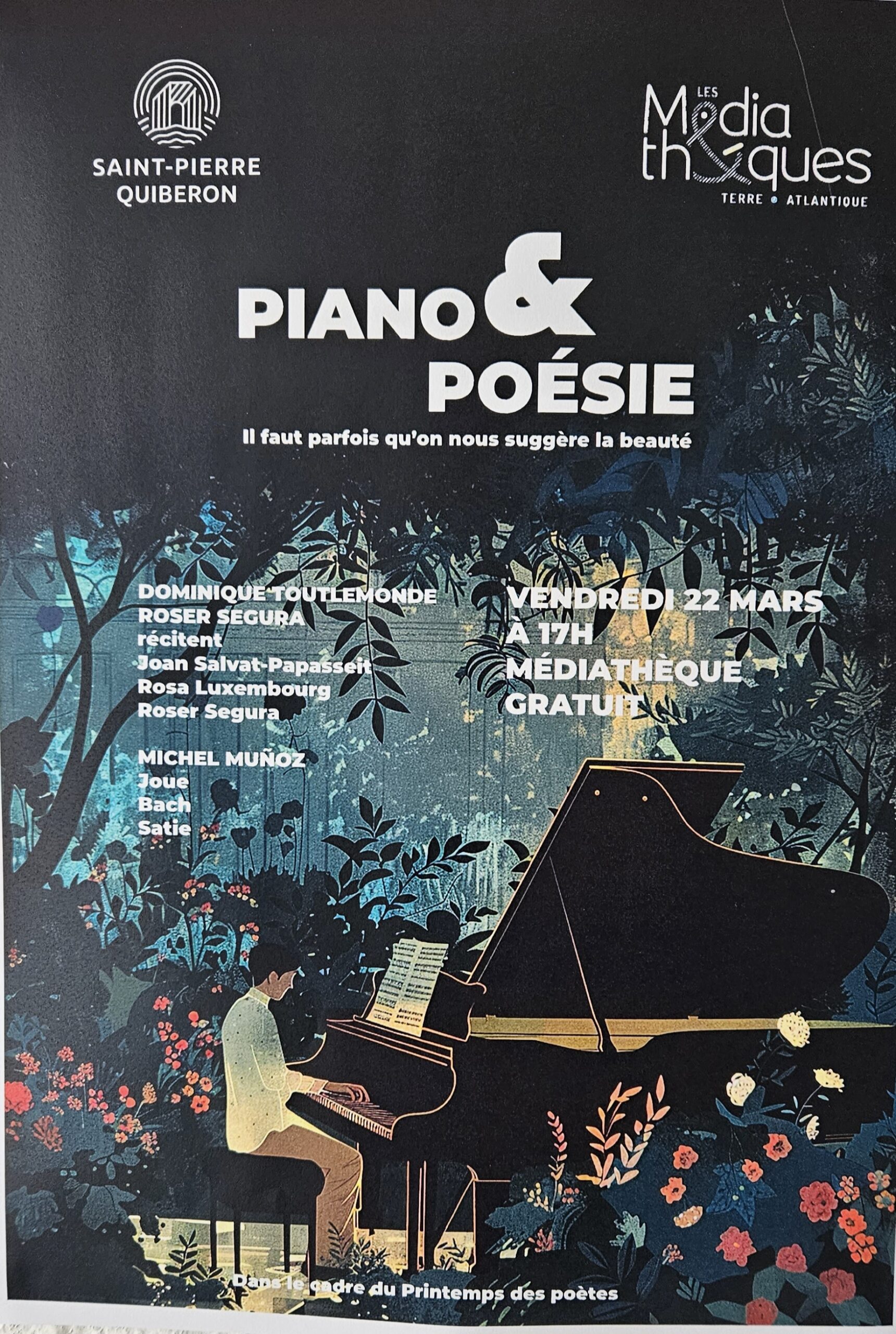 Soirée Poésies et Piano à la Médiathèque de Saint Pierre le 22 Mars à 17h